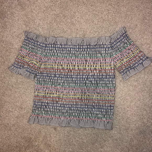 Tops - Rainbow smocked off the shoulder crop top Tops - Rainbow smocked off the shoulder crop top